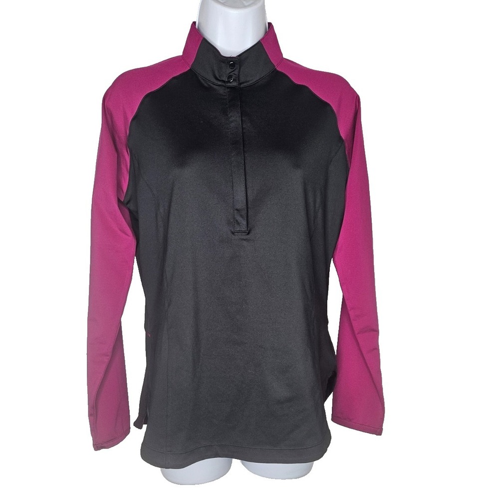 Zero Restriction Womens Golf Pullover Medium Black‎ Pink 1/4 Snap Preppy sport